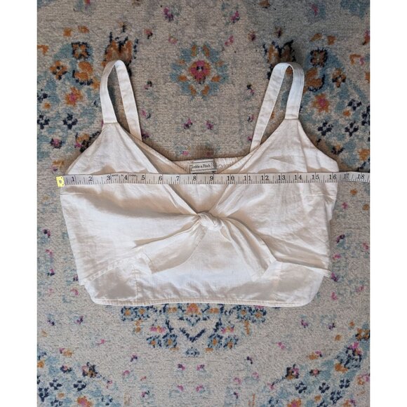 Abercrombie & Fitch White Linen and Cotton Blend Smocked Tie-Front Crop Top - XL - Picture 4 of 8
